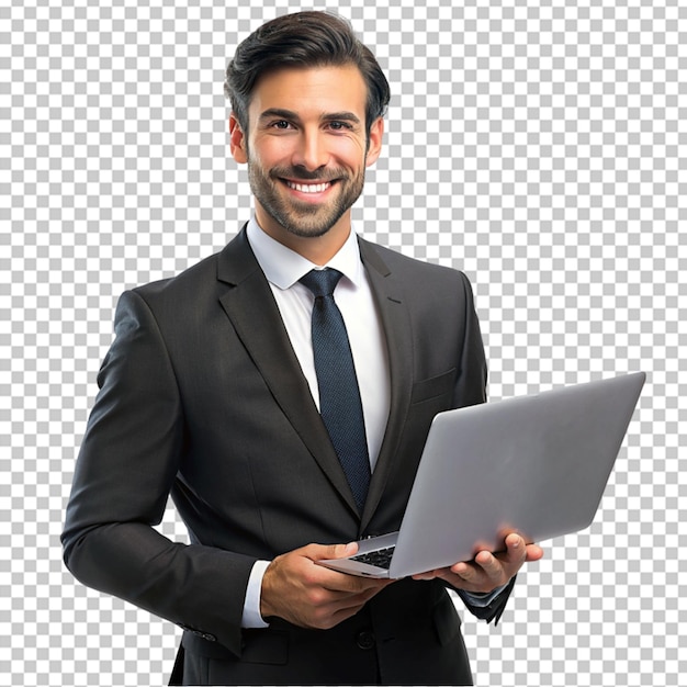 PSD businessman hold laptop png