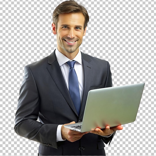 PSD businessman hold laptop png