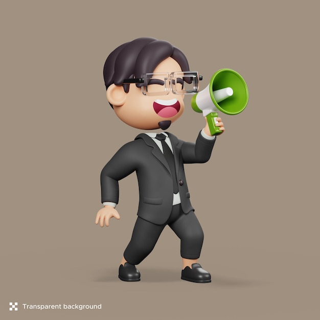 Businessman holding megaphone 3d rendering illustration