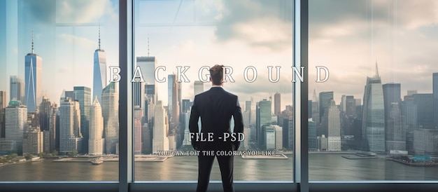 Businessman looking at the city through office window