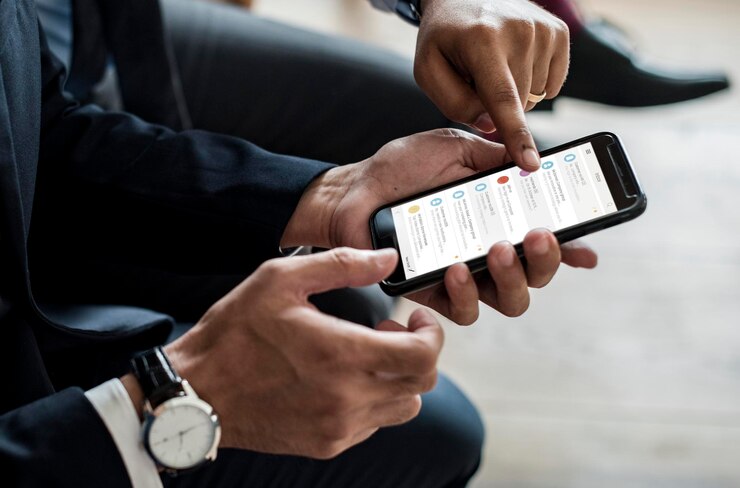 PSD businessman looking through the messages