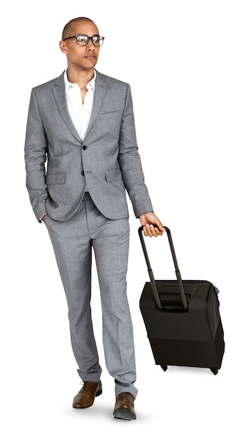 Businessman passenger traveling vacation suitcase concept