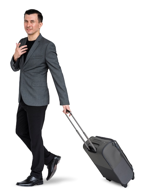 PSD businessman passenger traveling vacation suitcase concept