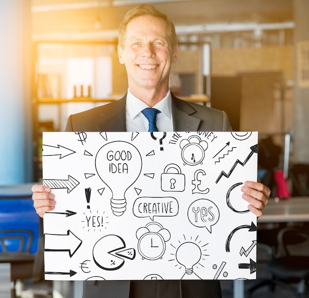 business canvas model free template PSD businessman presenting board mockup