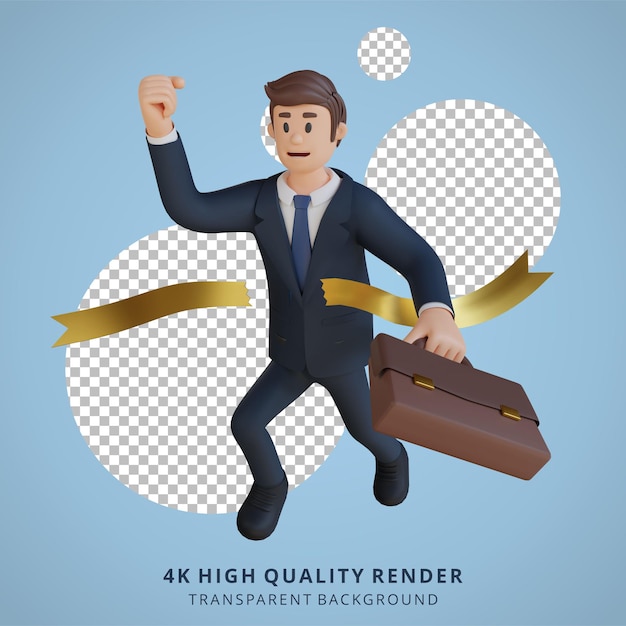 PSD businessman running to the finish line character 3d character illustration