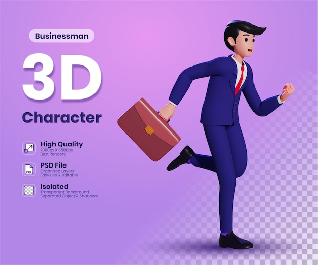 Businessman running with a briefcase and hurry up Time management deadline concept 3d illustration