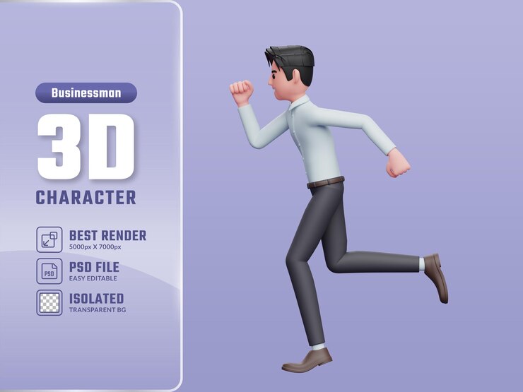 PSD businessman in rush 3d render businessman character illustration