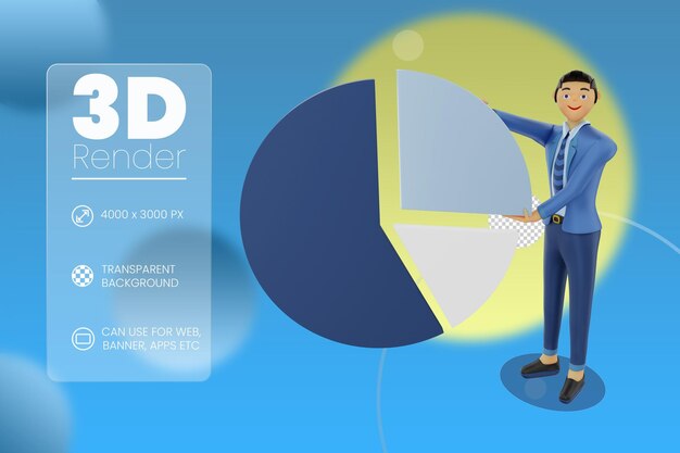 Businessman showing pie chart 3d illustration