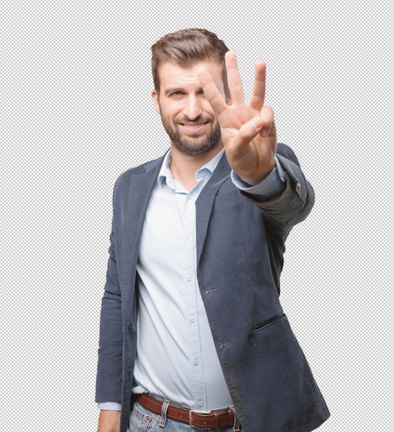 Businessman showing three fingers