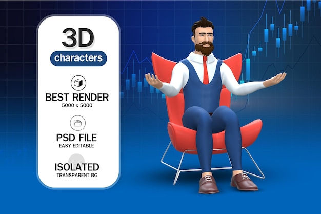 PSD businessman sitting in the chair 3d rendering