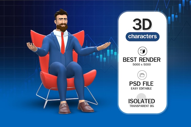 椅子に座っているビジネスマン3dレンダリング