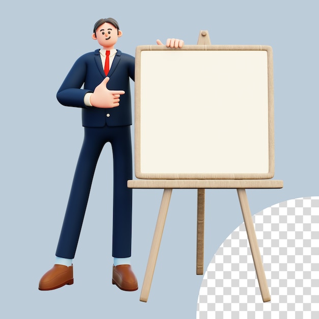 Businessman stand near blank board