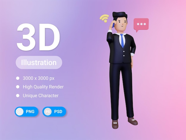 PSD businessman talking on phone 3d illustration