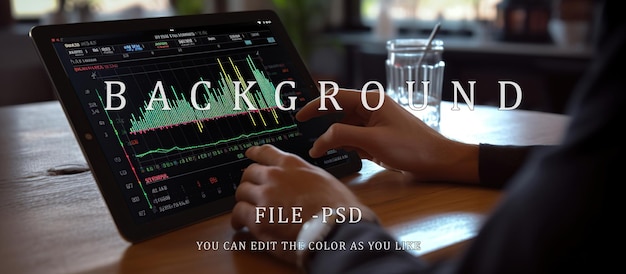 PSD ビジネスマン 株式取引 オンライン グラフ 透明性 タブレット画面