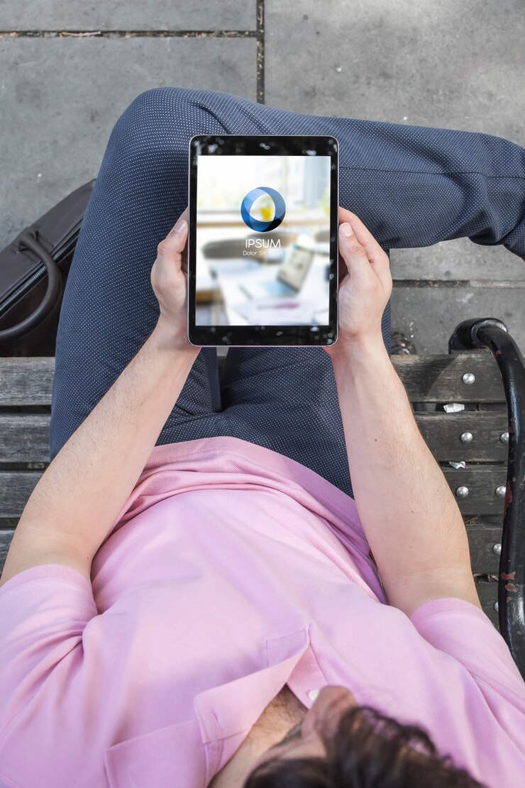 PSD businessman using tablet mockup