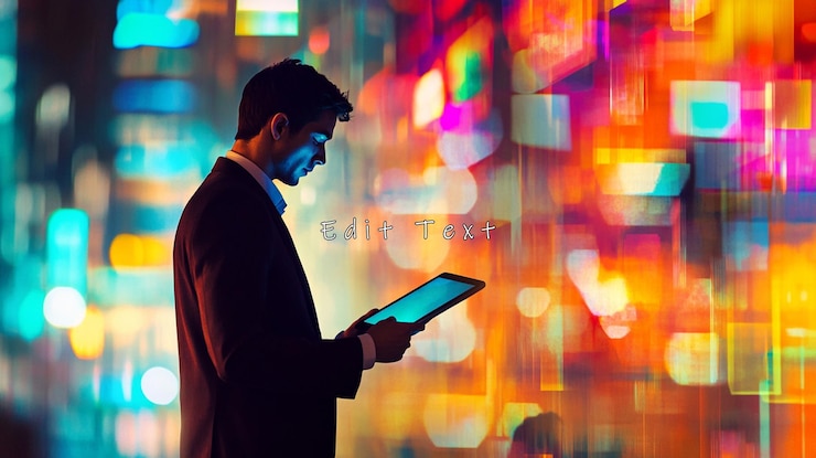 PSD businessman using tablet at night city background