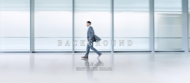 PSD businessman walking fast blur in office