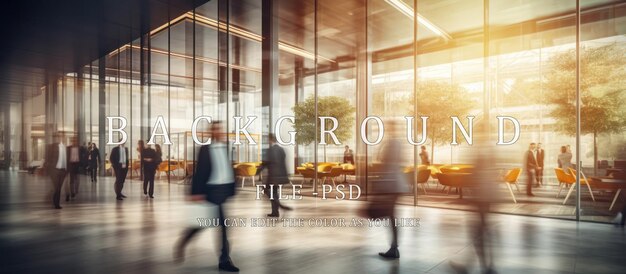 Businessman walking looks blurry in glass office