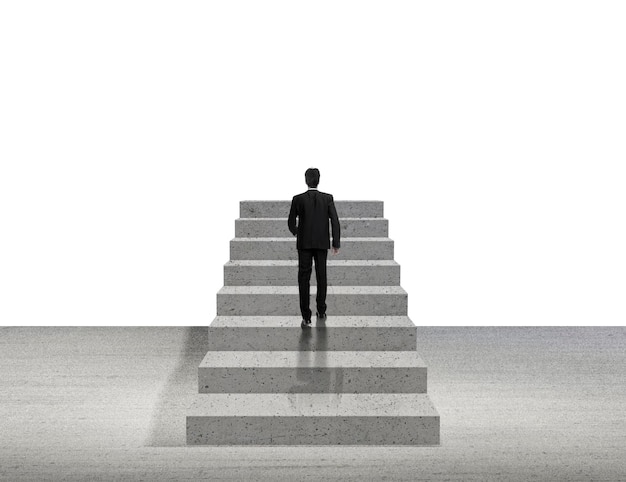 PSD businessman walking up stairs transparent background