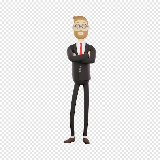 businessman wearing glasses smiling while standing with his arms crossed isolated 3d rendering