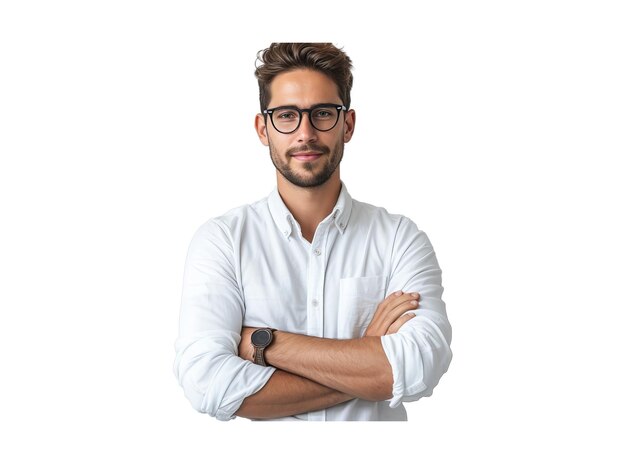 Businessman wearing glasses standing with arms crossed