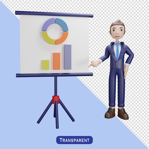 PSD businessman with presentation job in 3d style