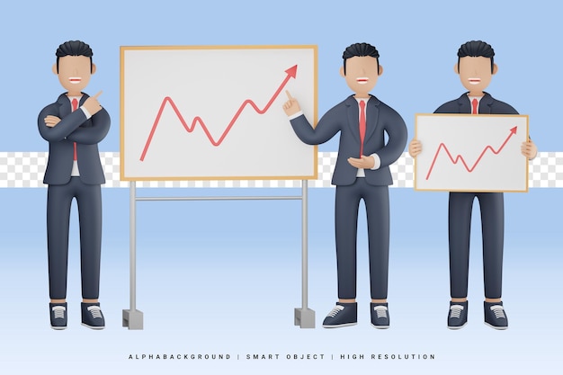 PSD businessman with profit chart 3d character illustration