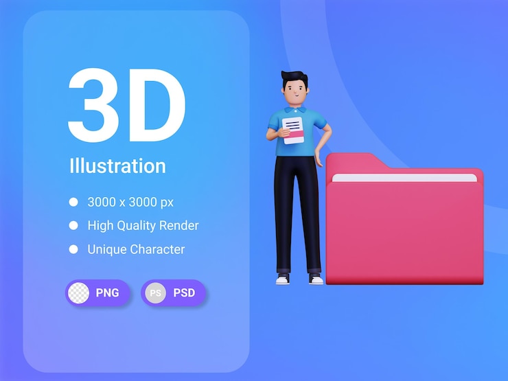 PSD businessman working on file 3d illustration