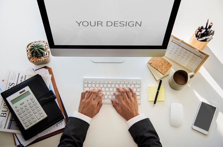 PSD businessman working using computer white table