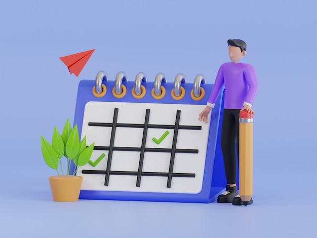 businessman writing on his agenda 3d illustration time management or successfully task organizing