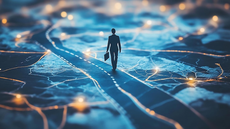PSD businessperson walking on a path representing career choices