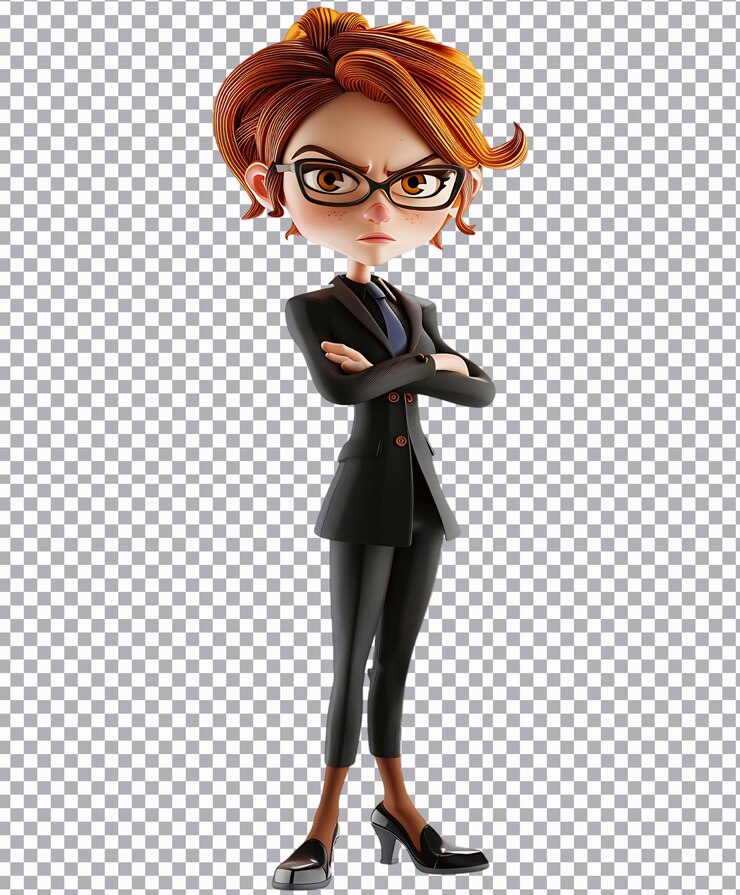 PSD бизнесменка 3d мультфильмный персонаж png изолирован на прозрачном фоне