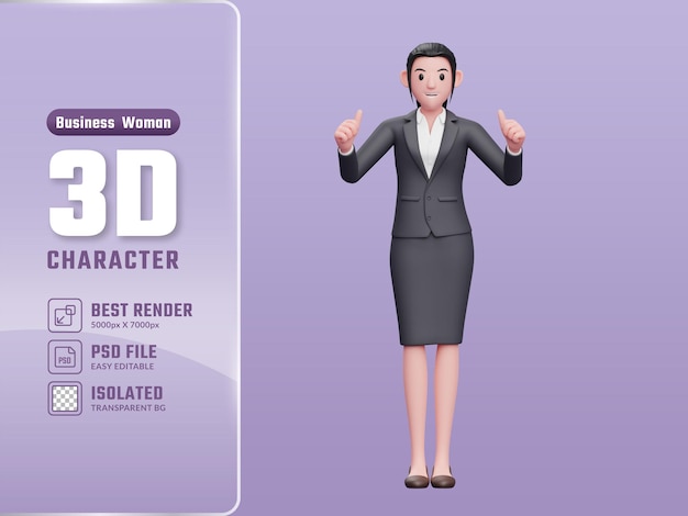 PSD 사업가 3d 렌더링 비즈니스 여성 캐릭터 그림을 두 번 엄지손가락을 포기