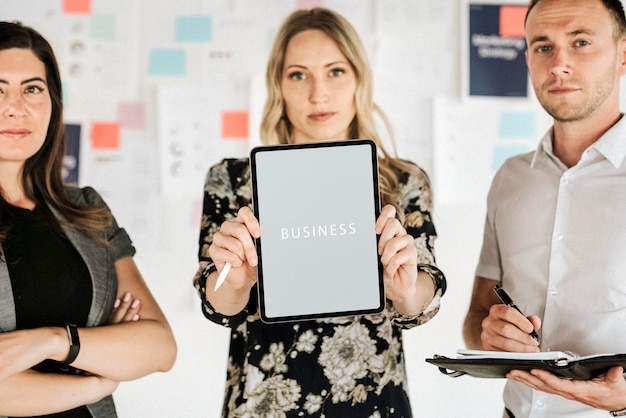 businesswoman holding a digital tablet mockup