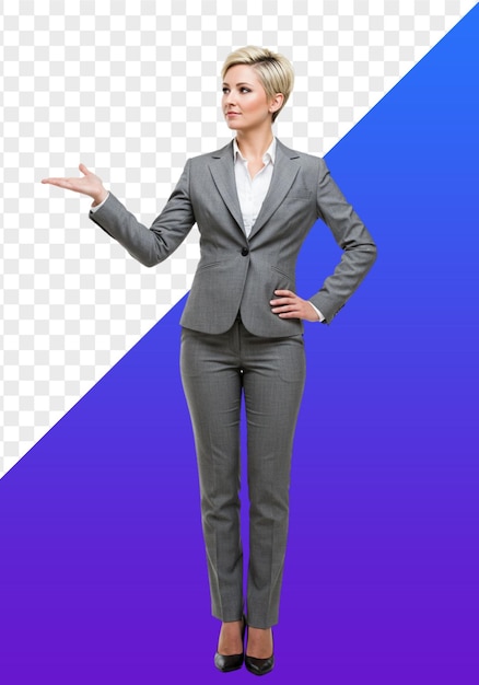 Businesswoman in a Gray Suit Giving a Presentation