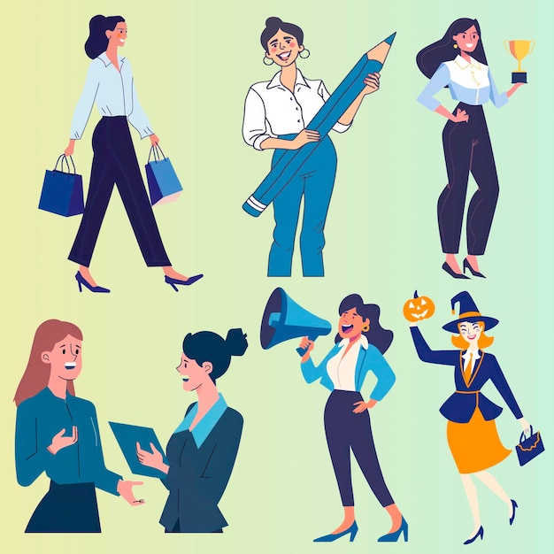 Businesswoman personage ontwerp element psd set