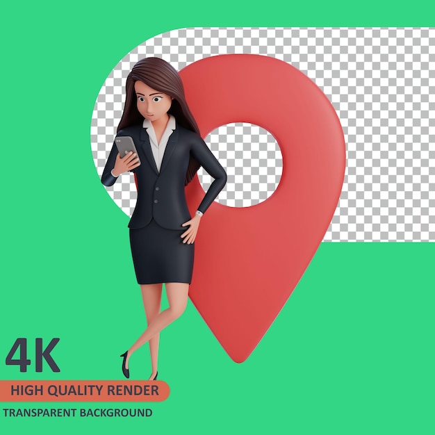 PSD businesswoman using a cellphone 3d rendering of character modeling