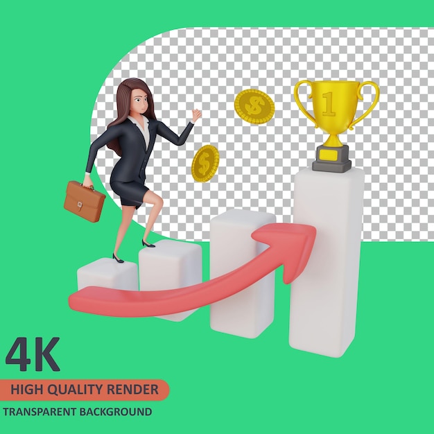 PSD businesswoman walking up the diagram 3d rendering of character modeling