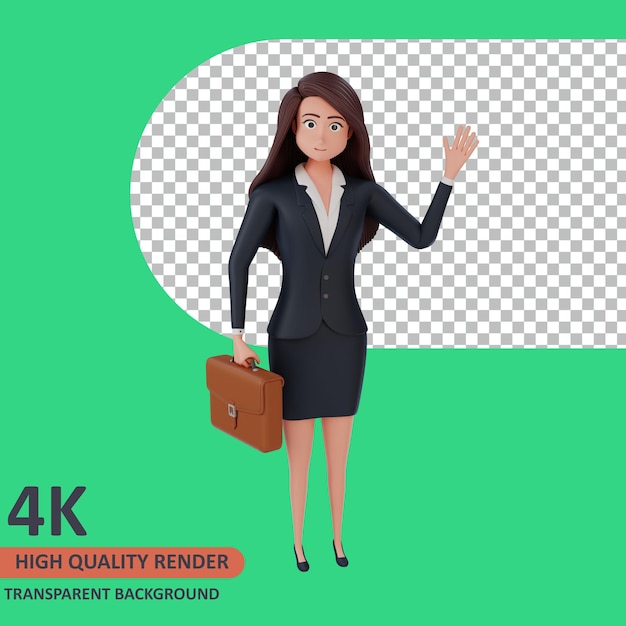 Businesswoman waving hand 3d rendering of character modeling