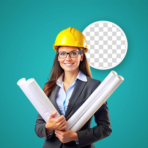 Businesswoman wearing hardhat holding digital tablet