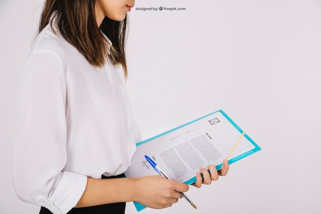 PSD businesswoman with clipboard