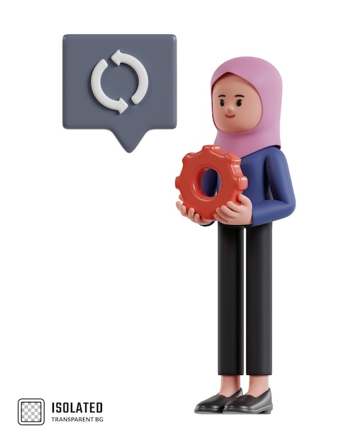 businesswoman with hijab holding red gear managing business