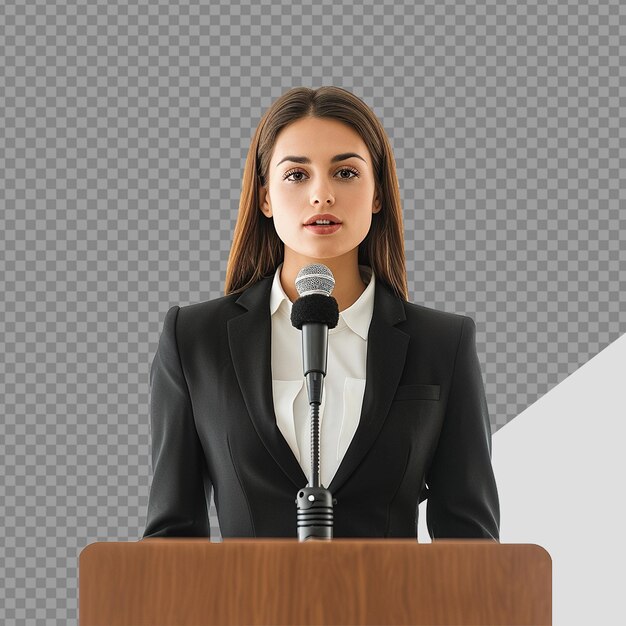 PSD businesswomen in microphone png isolated on transparent background