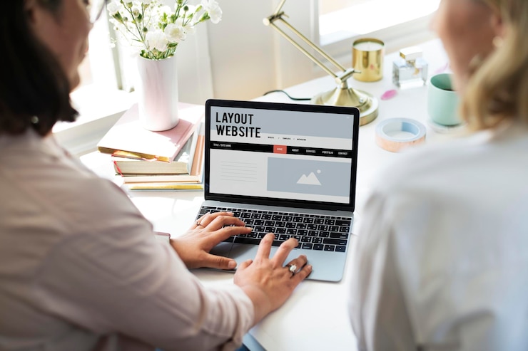 PSD businesswomen using a digital device mockup