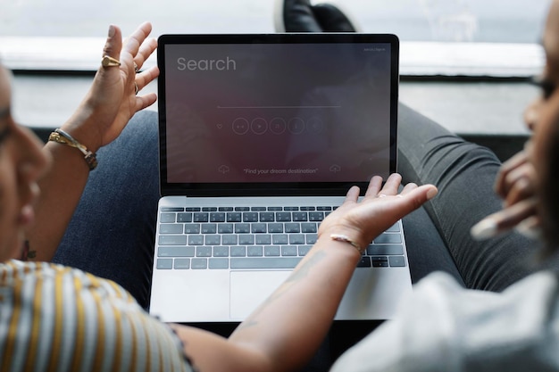 Busineswomen using a laptop mockup