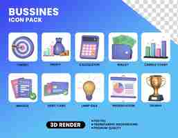 PSD set di icone bussines per il rendering 3d