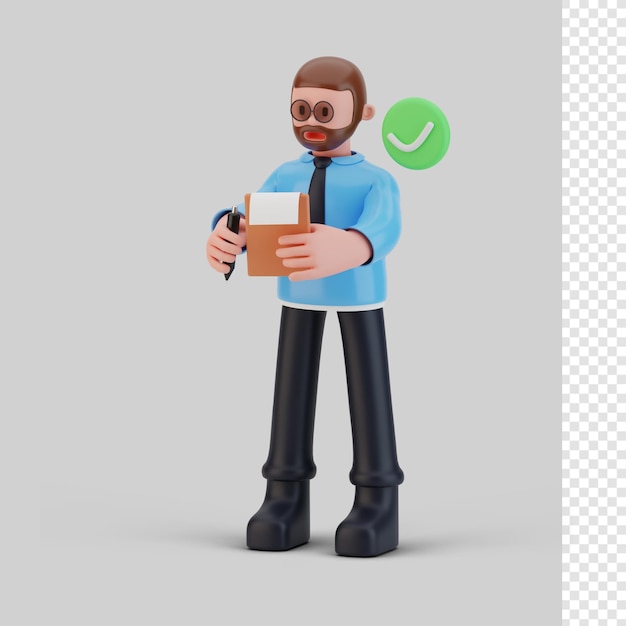 3Dレンダリングをチェックするビジネスマンのキャラクター