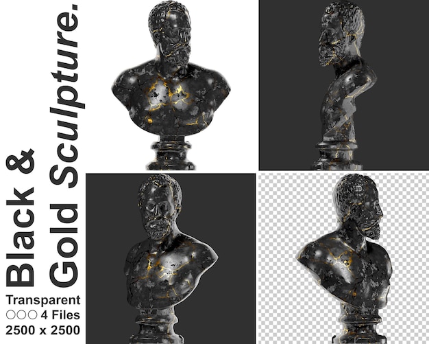 PSD busto di ottavio farnese statua in marmo nero lucido e oro perfetto per promozioni di grafica