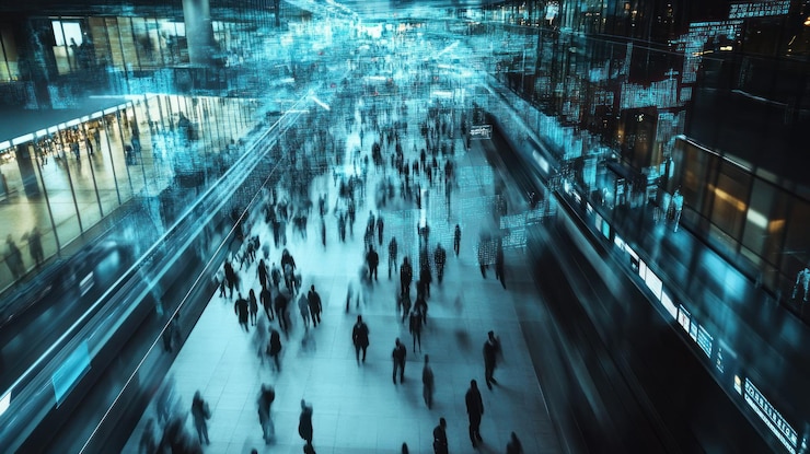 PSD busy urban scene with blurred movement of people