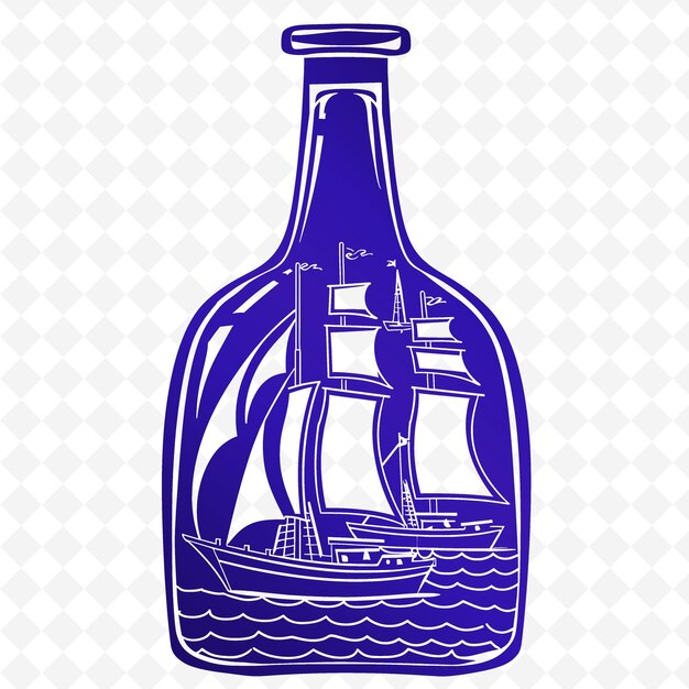PSD butelka statku w butelce z statkiem na etykiecie